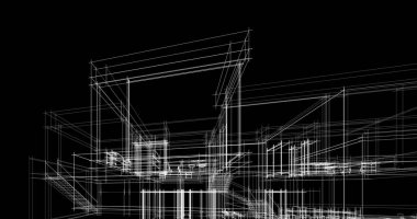 Arkaplanda mimari bina 3d illüstrasyon