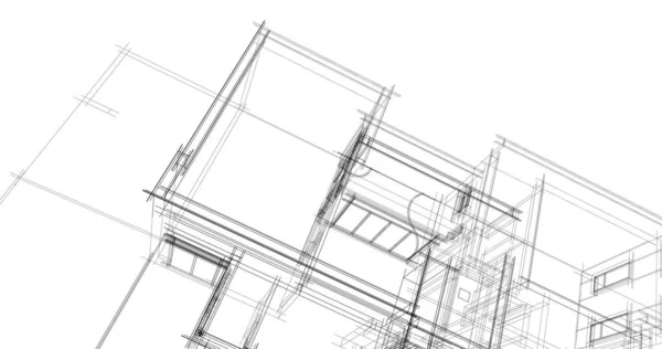 建筑艺术概念中的抽象绘图线 最小几何形状 — 图库照片
