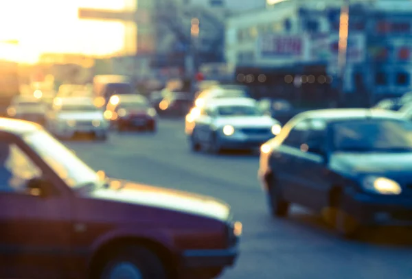 blurred shot of road traffic in city