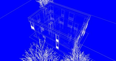 Arkaplanda mimari bina 3d illüstrasyon