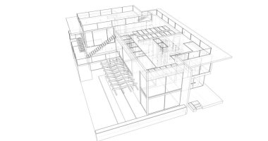 Arkaplanda mimari bina 3d illüstrasyon