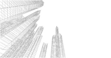 Arkaplanda mimari bina 3d illüstrasyon