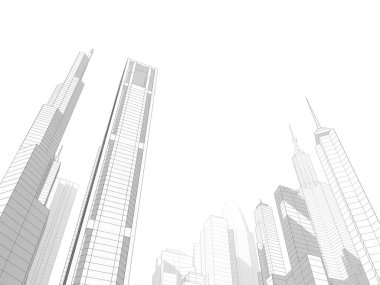 Arkaplanda mimari bina 3d illüstrasyon