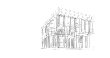 Arkaplanda mimari bina 3d illüstrasyon