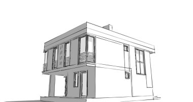 Arkaplanda mimari bina 3d illüstrasyon