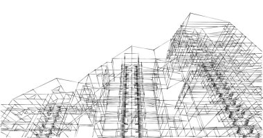 Arkaplanda mimari bina 3d illüstrasyon,