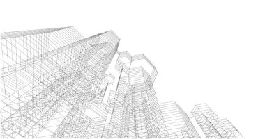 Arkaplanda mimari bina 3d illüstrasyon