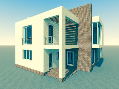 Arkaplanda mimari bina 3d illüstrasyon