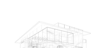 Arkaplanda mimari bina 3d illüstrasyon