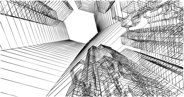 Arkaplanda mimari bina 3d illüstrasyon