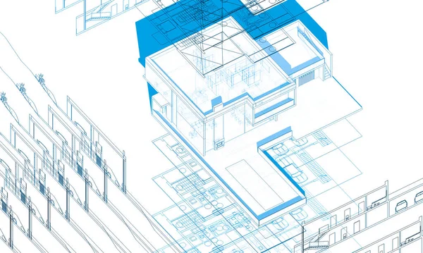 Líneas Abstractas Dibujo Concepto Arte Arquitectónico Formas Geométricas Mínimas — Foto de Stock