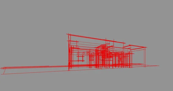 Elvont Rajzvonalak Építészeti Képzőművészetben Minimális Geometriai Formák — Stock Fotó