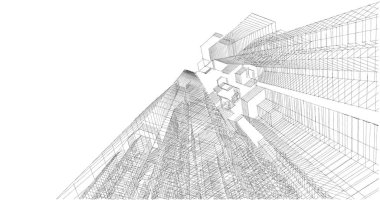 Arkaplanda mimari bina 3d illüstrasyon