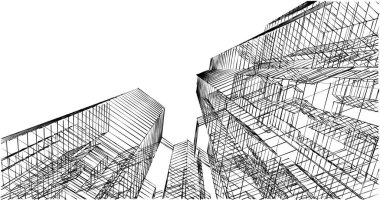 Arkaplanda mimari bina 3d illüstrasyon