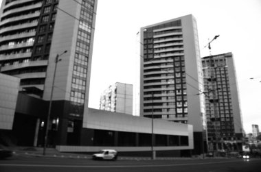 Bulanık şehir. Renkli soyut arkaplan