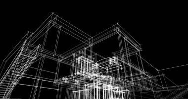 Arkaplanda mimari bina 3d illüstrasyon