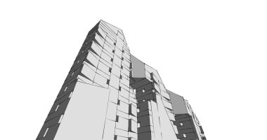 Arkaplanda mimari bina 3d illüstrasyon,