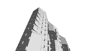 Arkaplanda mimari bina 3d illüstrasyon,