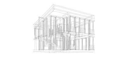 Arkaplanda mimari bina 3d illüstrasyon