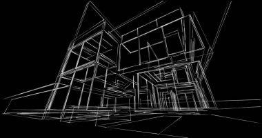 Arkaplanda mimari bina 3d illüstrasyon