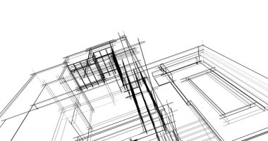 Arkaplanda mimari bina 3d illüstrasyon