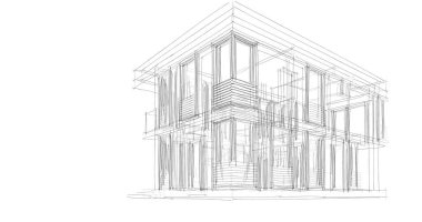 Arkaplanda mimari bina 3d illüstrasyon