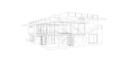 Arkaplanda mimari bina 3d illüstrasyon