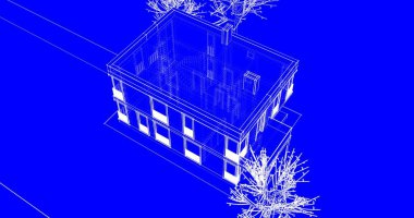 Arkaplanda mimari bina 3d illüstrasyon