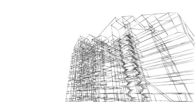 Arkaplanda mimari bina 3d illüstrasyon,