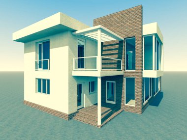 Arkaplanda mimari bina 3d illüstrasyon