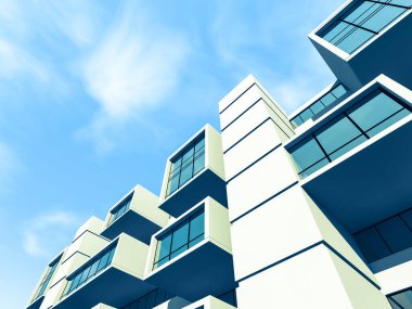 Arkaplanda mimari bina 3d illüstrasyon