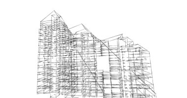 Arkaplanda mimari bina 3d illüstrasyon,