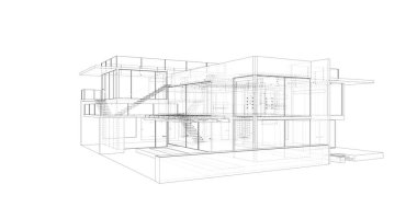 Arkaplanda mimari bina 3d illüstrasyon