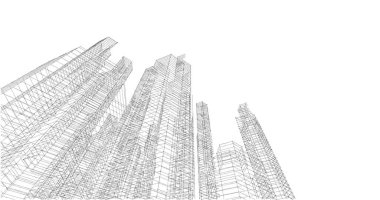 Arkaplanda mimari bina 3d illüstrasyon