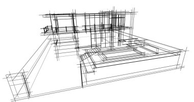 Arkaplanda mimari bina 3d illüstrasyon