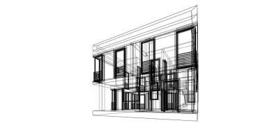 Arkaplanda mimari bina 3d illüstrasyon