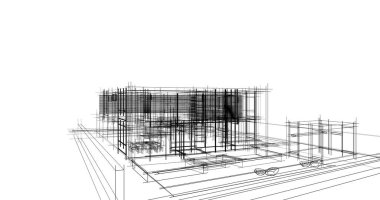 Arkaplanda mimari bina 3d illüstrasyon