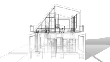 Arkaplanda mimari bina 3d illüstrasyon,