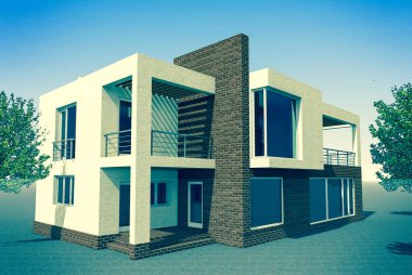 Arkaplanda mimari bina 3d illüstrasyon