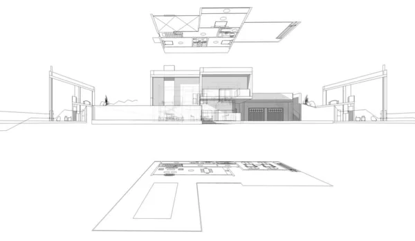 Líneas Abstractas Dibujo Concepto Arte Arquitectónico Formas Geométricas Mínimas — Foto de Stock