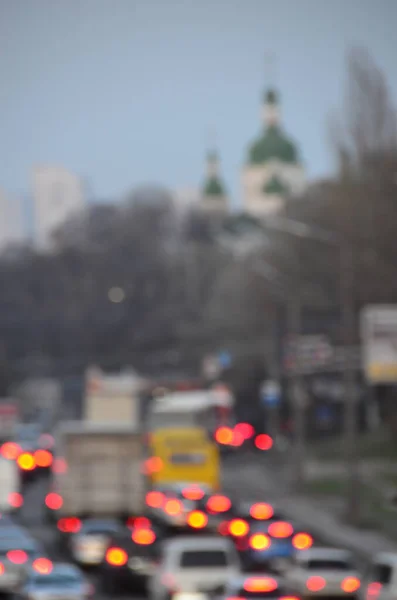 Stadt Abend Mit Autos Bewegung Verschwommenes Licht Viel Befahrener Autobahn — Stockfoto