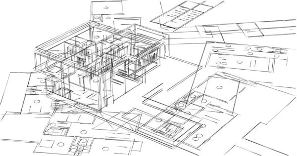 Abstrakta Teckningslinjer Arkitektonisk Konst Koncept Minimala Geometriska Former — Stockfoto