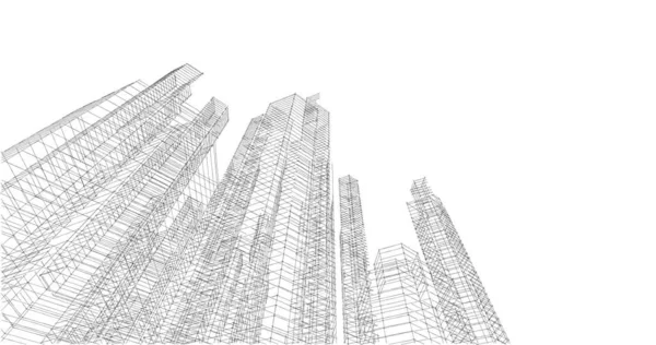 Arkaplanda mimari bina 3d illüstrasyon