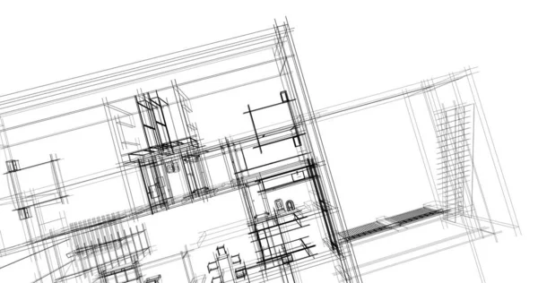 Abstraktní Kreslicí Čáry Architektonickém Pojetí Minimální Geometrické Tvary — Stock fotografie