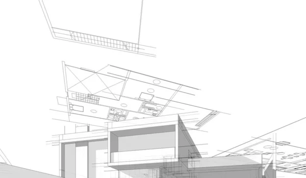 Abstrakcyjne Linie Rysunku Koncepcji Sztuki Architektonicznej Minimalne Kształty Geometryczne — Zdjęcie stockowe