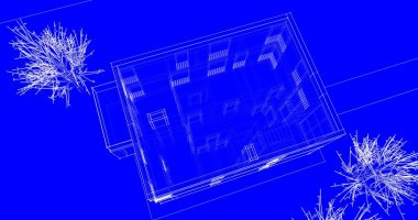 Arkaplanda mimari bina 3d illüstrasyon