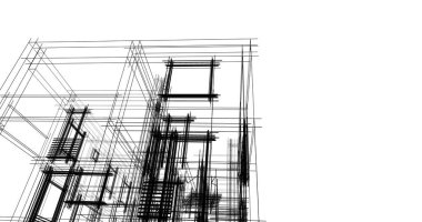 Arkaplanda mimari bina 3d illüstrasyon