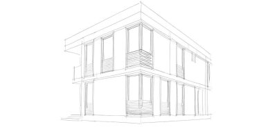 Arkaplanda mimari bina 3d illüstrasyon