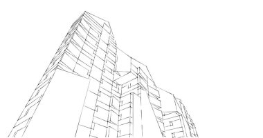 Arkaplanda mimari bina 3d illüstrasyon,