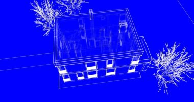 Arkaplanda mimari bina 3d illüstrasyon